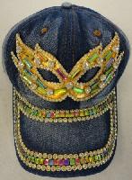 Denim Hat with Bling [Masquerade Mask] Gold 